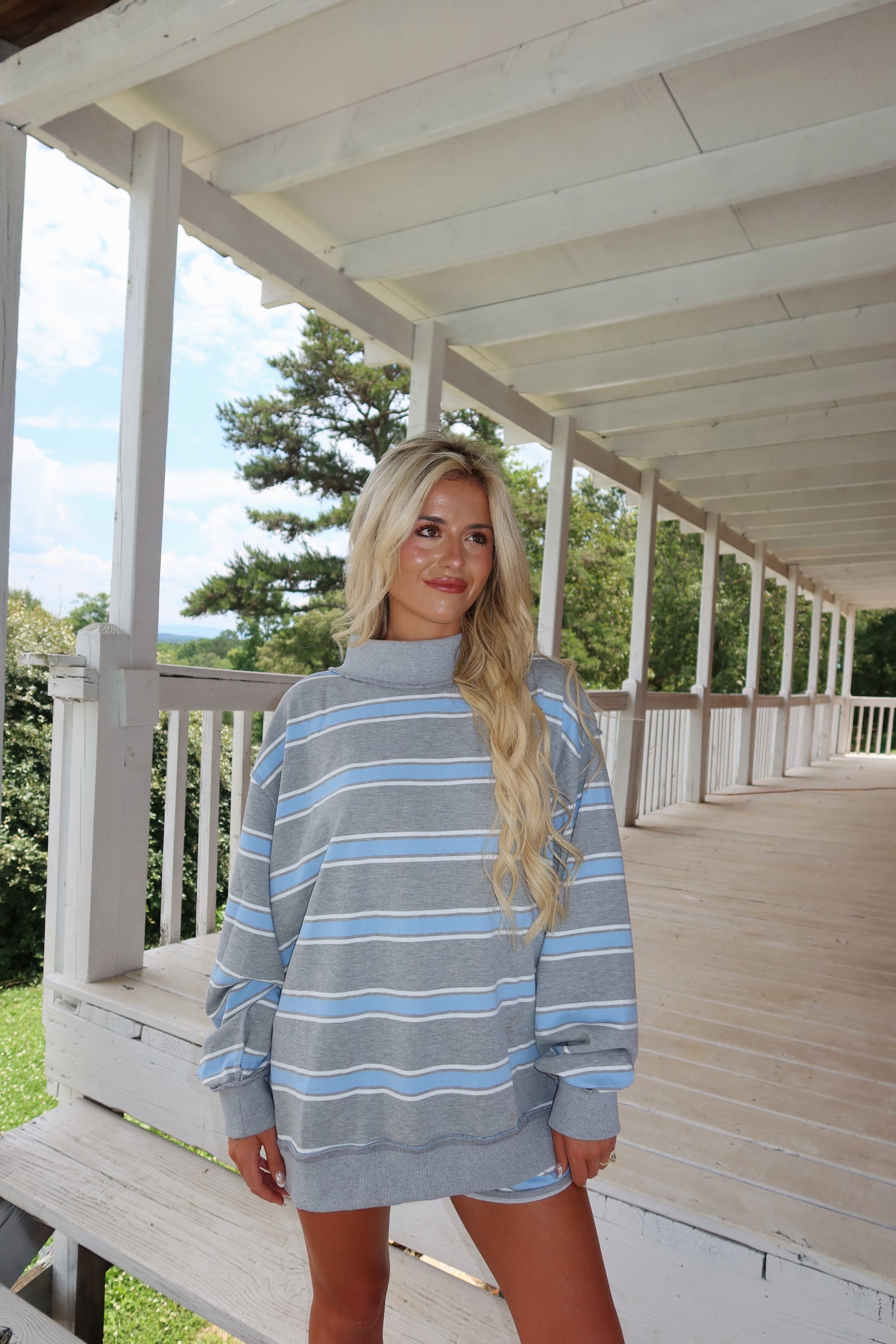 Sophia Striped Mockneck -BLUE/GREY