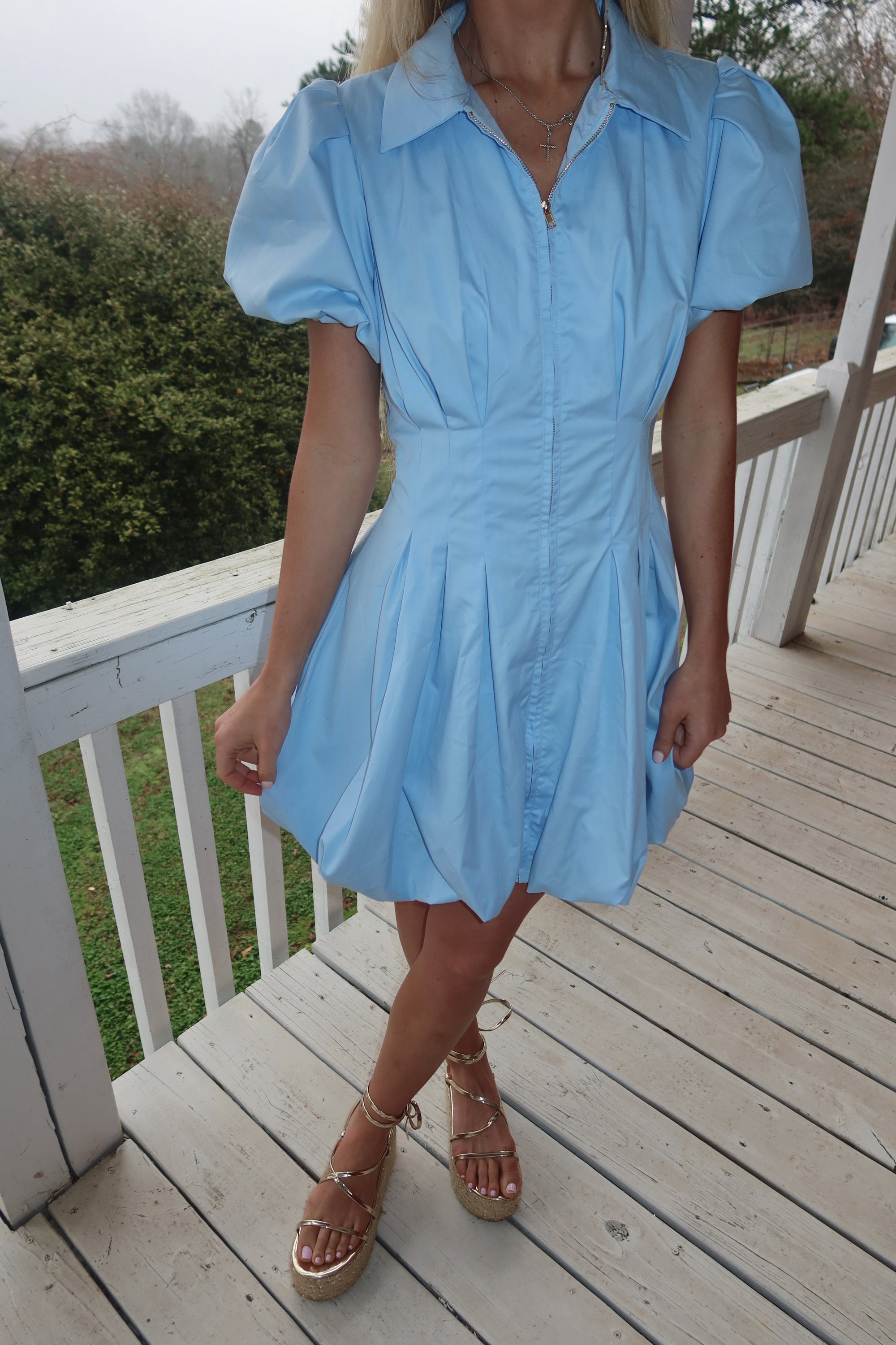 Jess Fit and Flare Bubble Dress (Baby Blue)