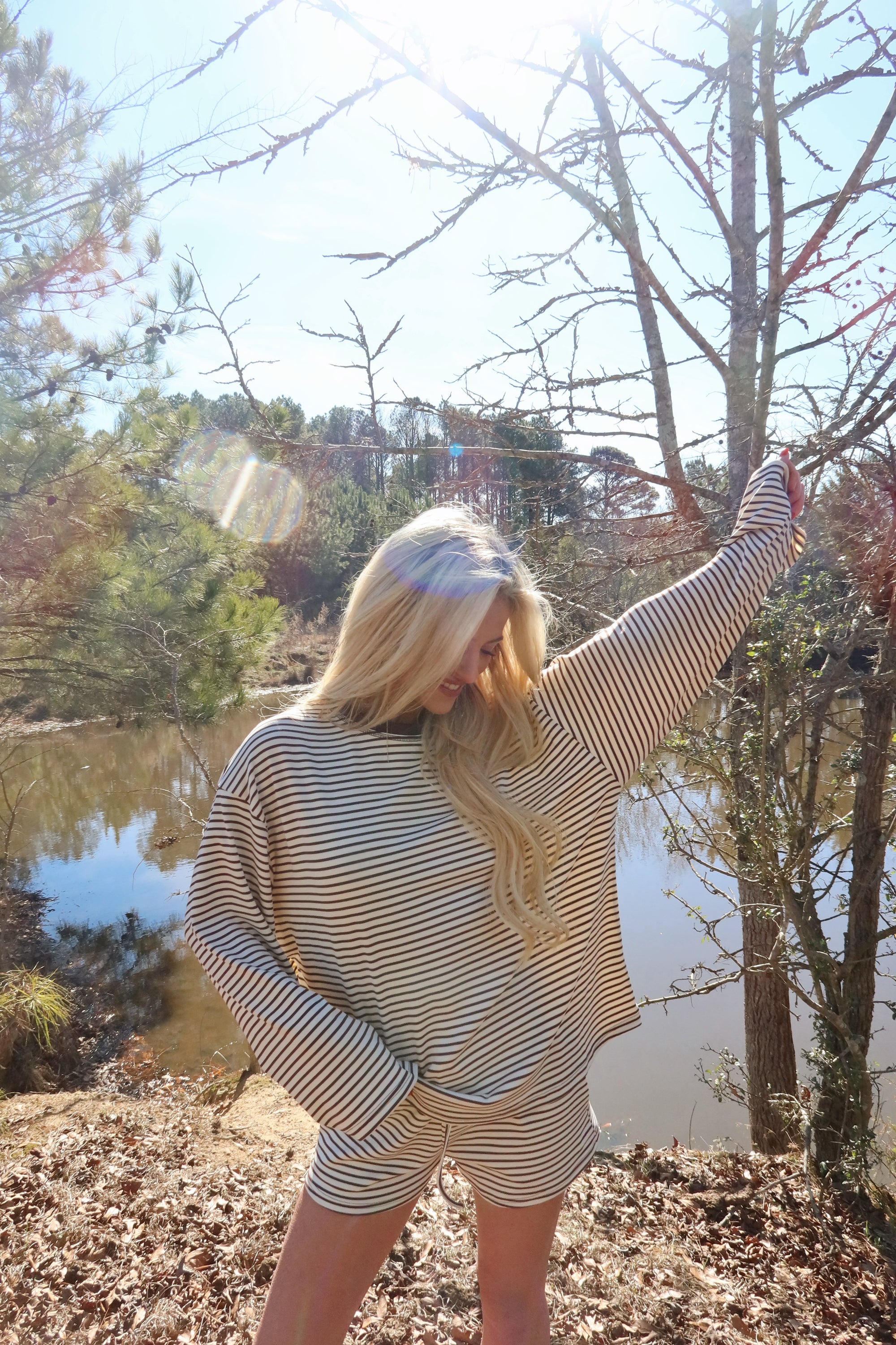 Rosie Striped Shorts Set (Brown)