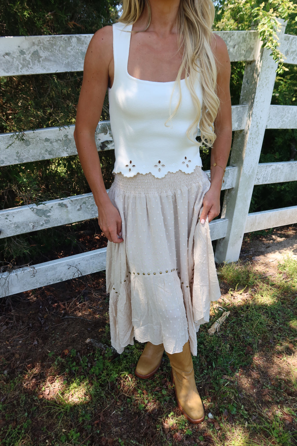 Grommet Hanky Hem Maxi Skirt