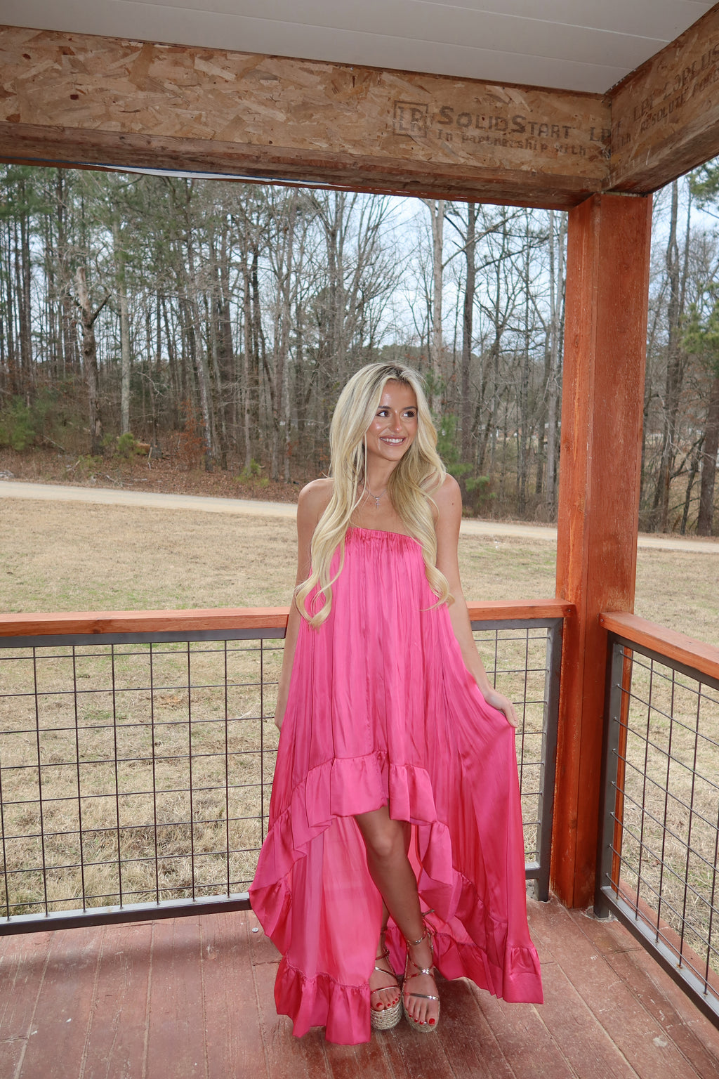 Paloma High Low Satin Dress (Fuchsia)