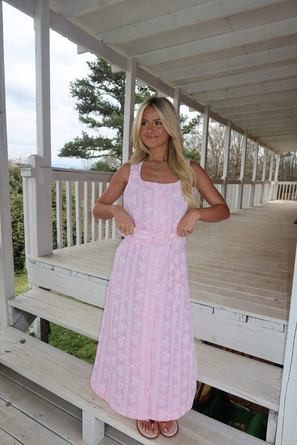 Della Pink Floral Midi Dress
