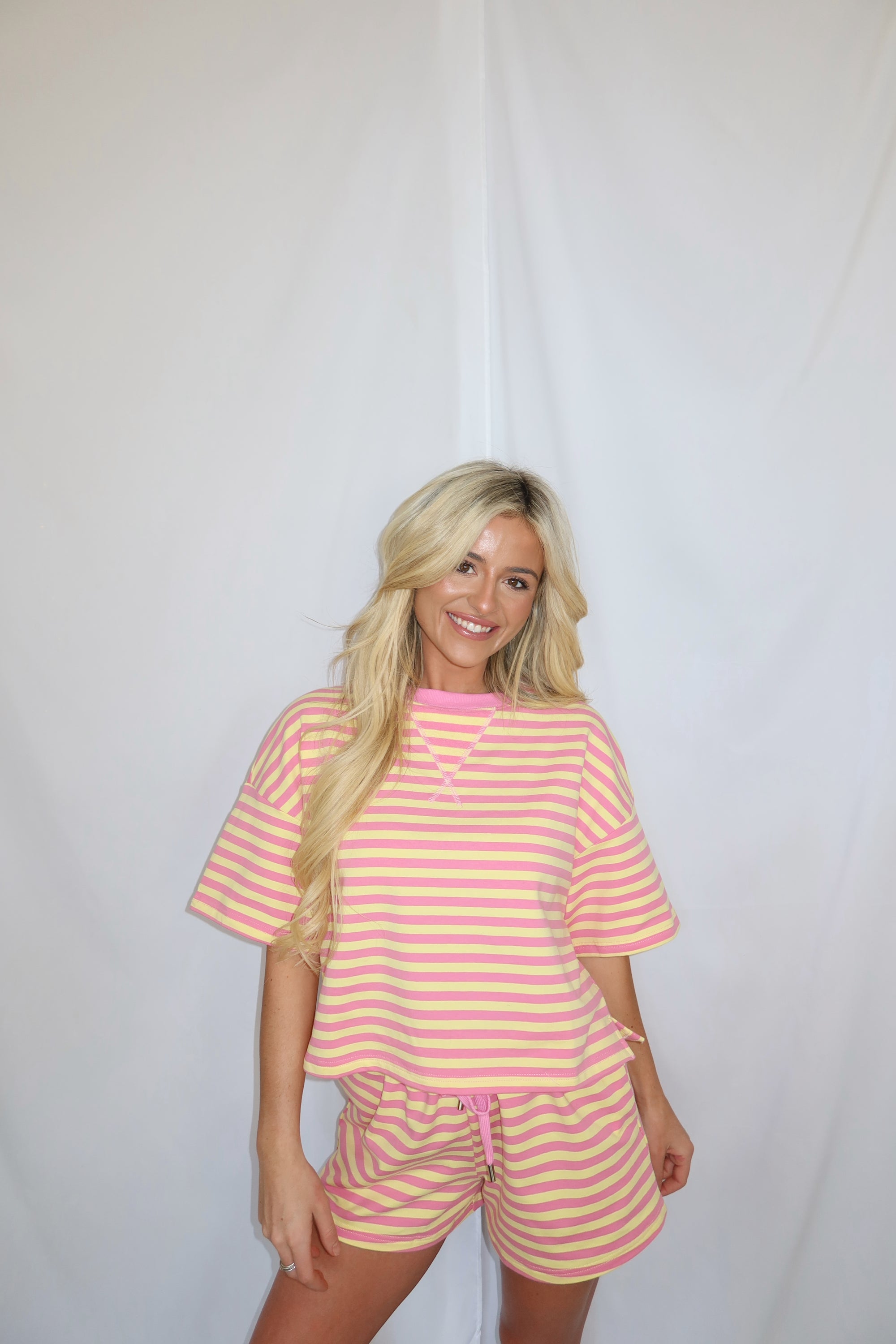 Pink Lemonade Striped Shorts Set