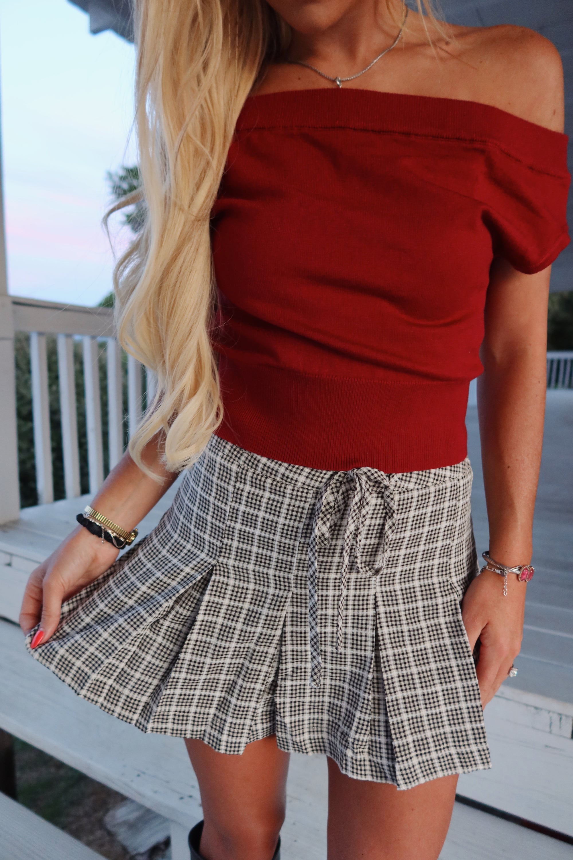 Check Tie Waist Skort