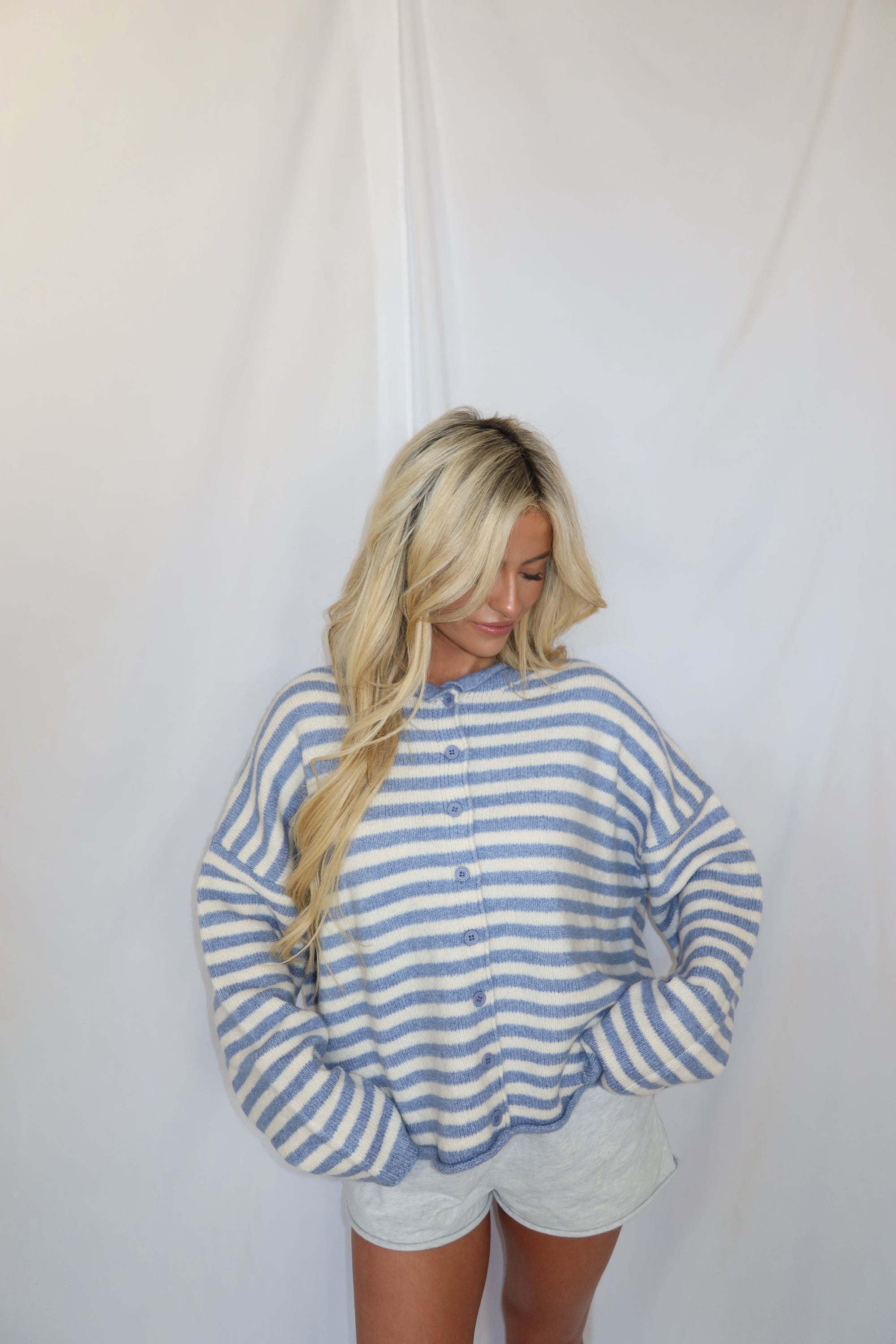 Stephanie Striped Cardigan (Blue)