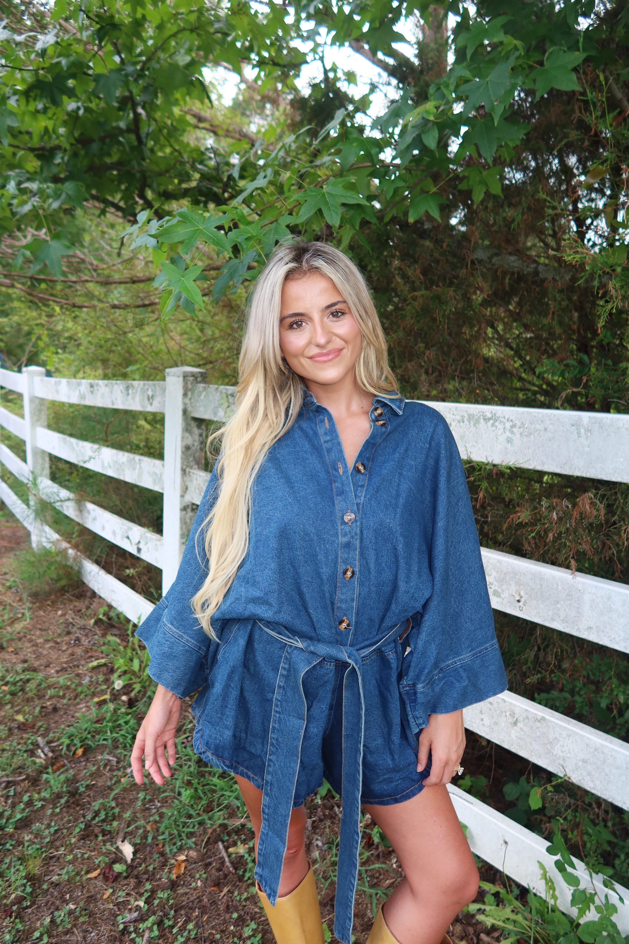 Raya Bell Sleeve Denim Romper