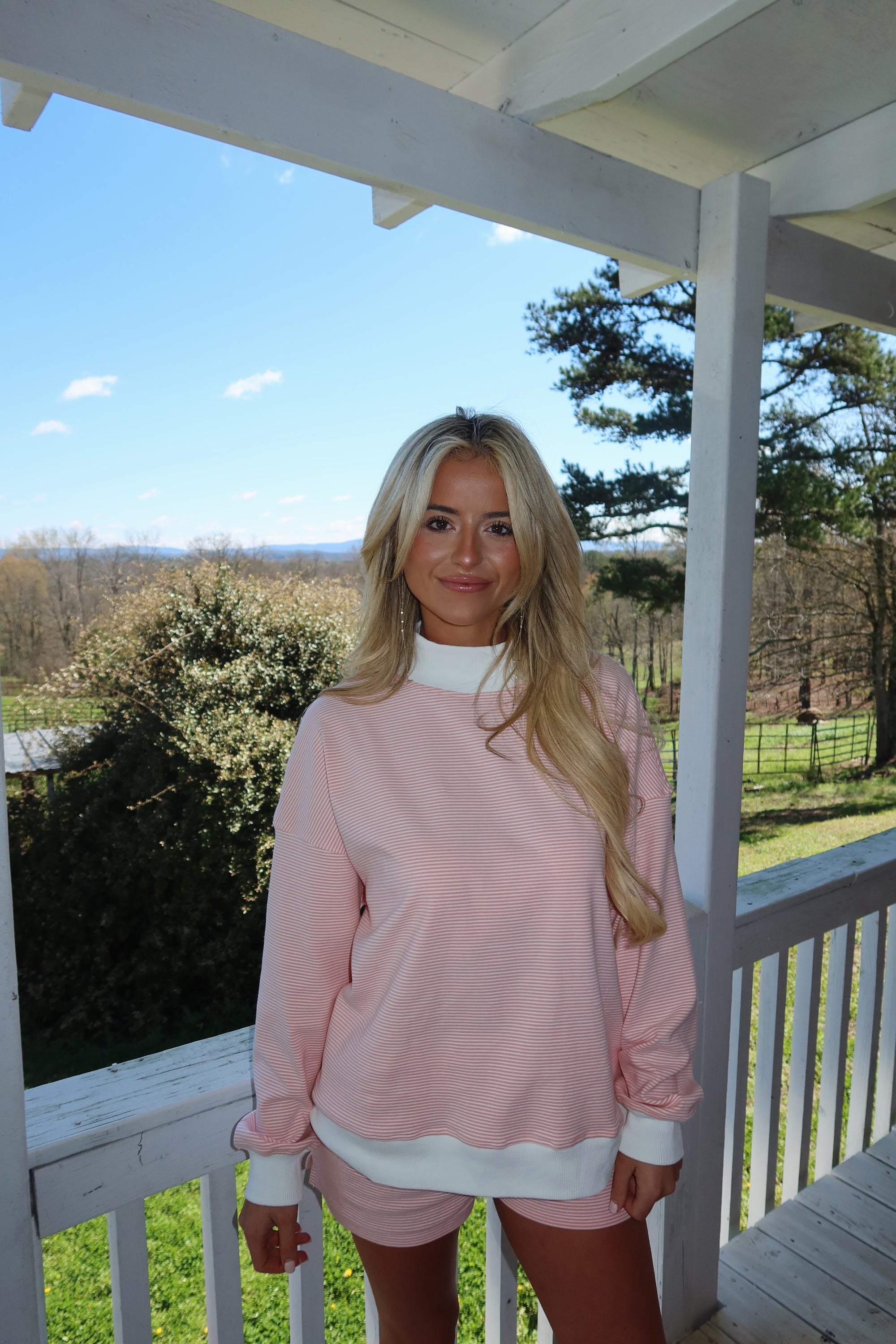 Peach and Cream Striped Mock Neck Set
