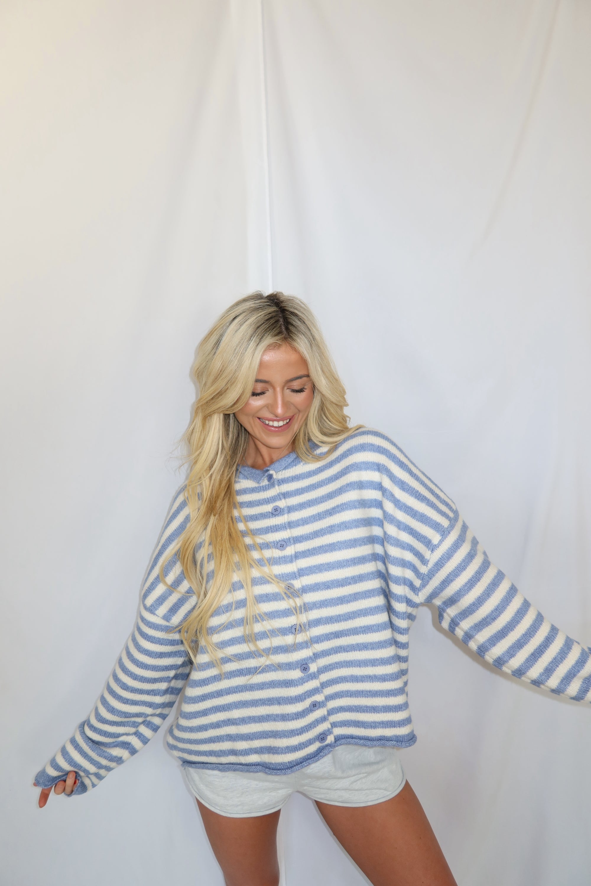 Stephanie Striped Cardigan (Blue)