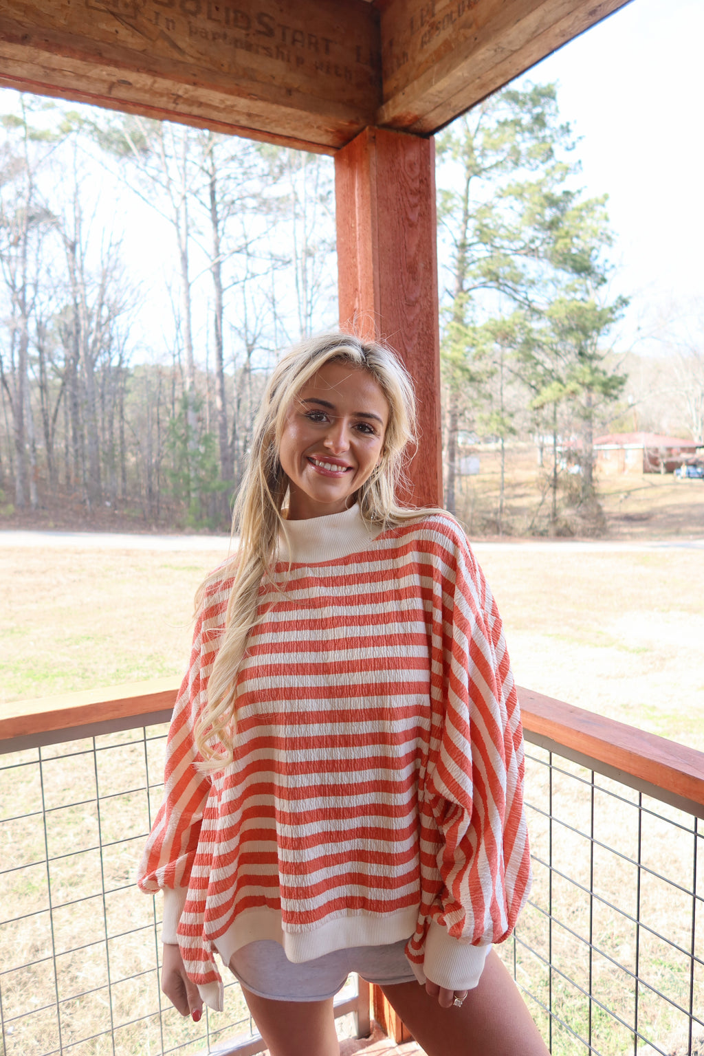 Lakeside Mock neck (Orange and Cream)