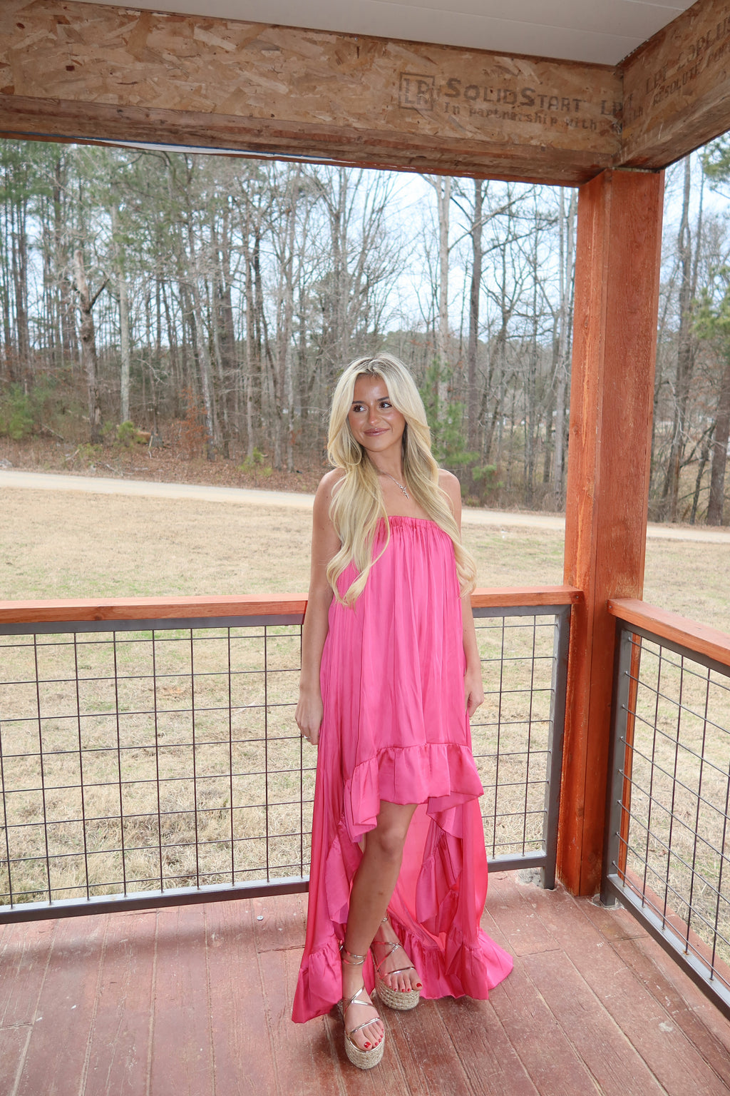Paloma High Low Satin Dress (Fuchsia)