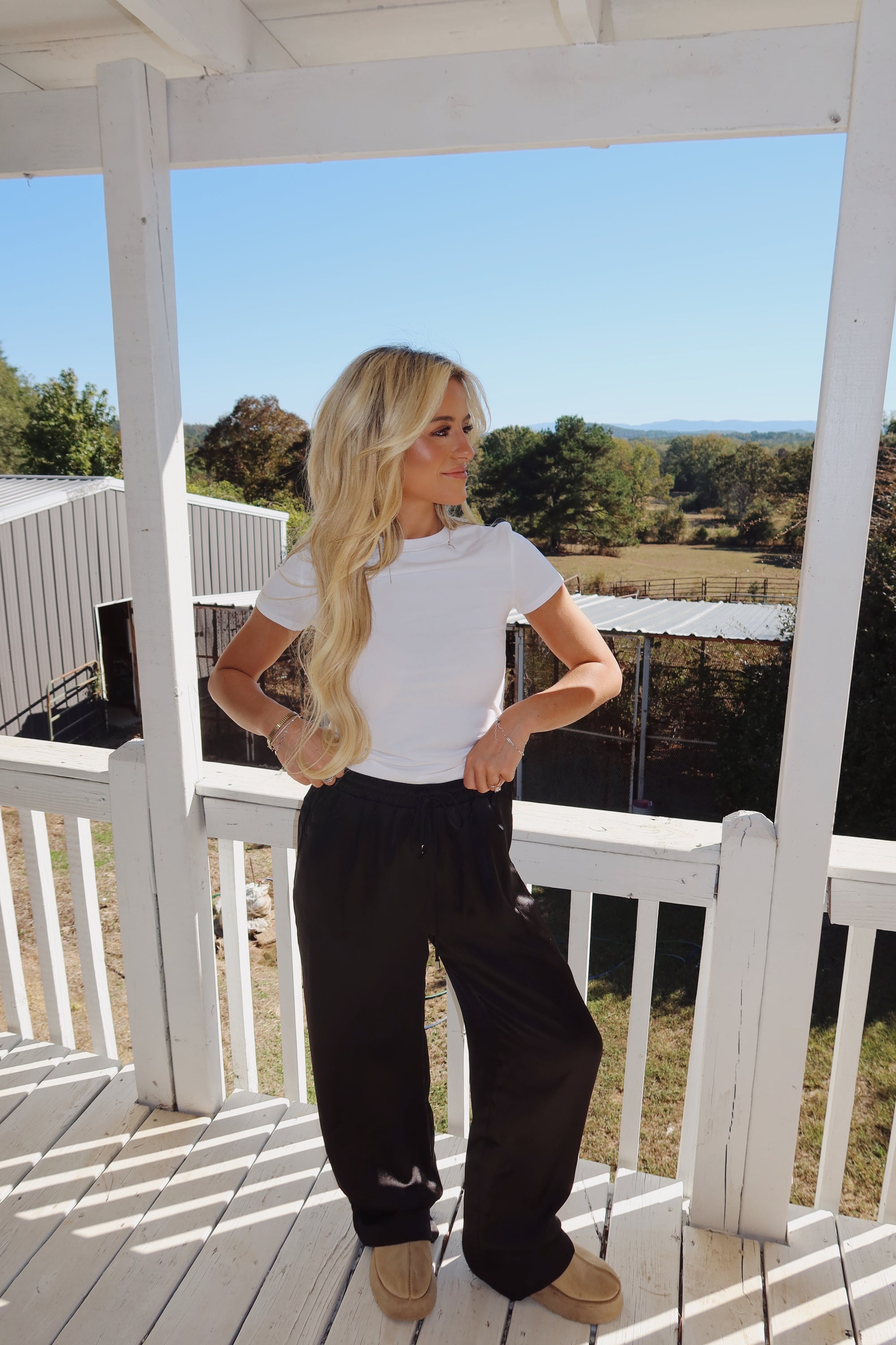 Satin Waist Tie Pants (Black)