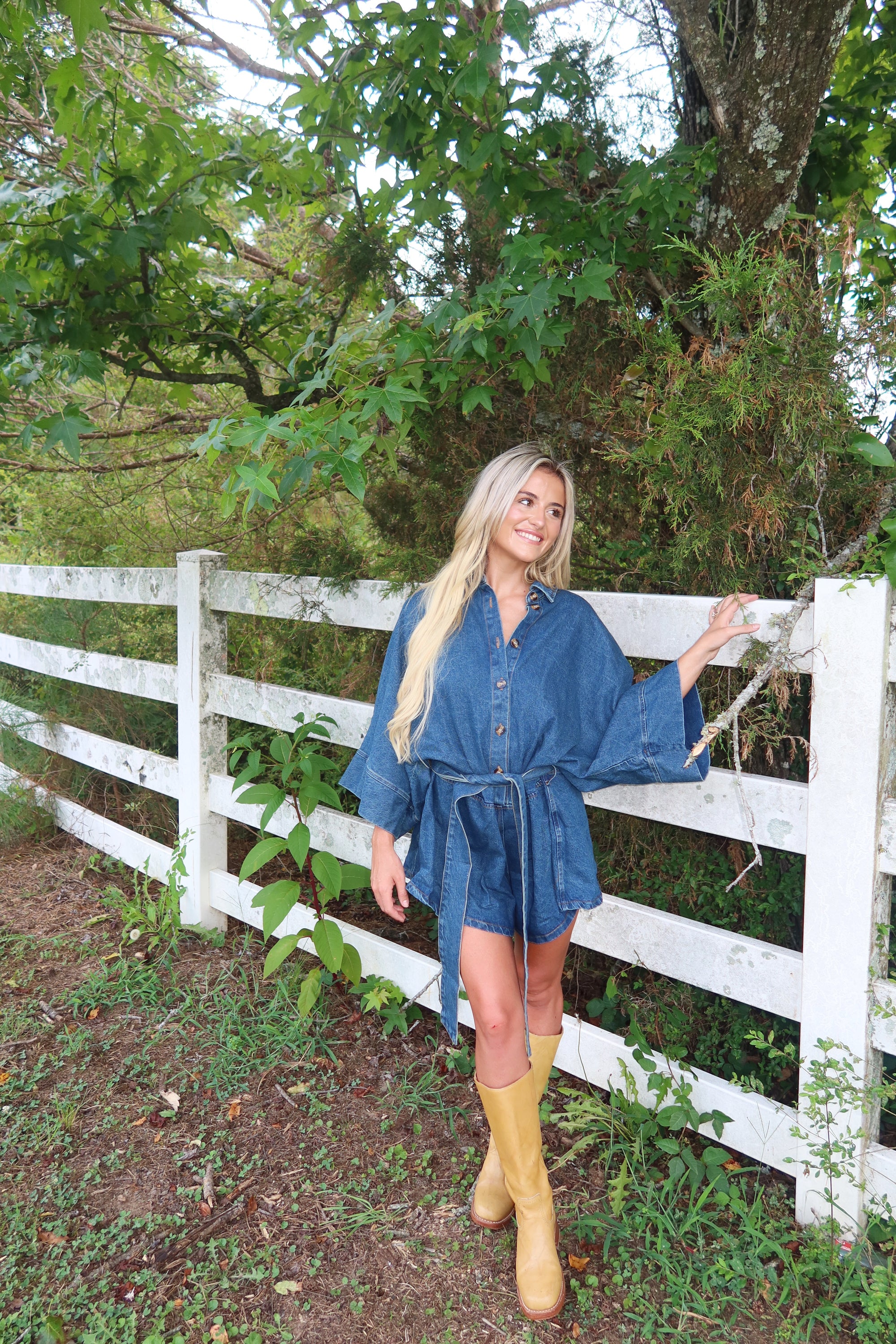 Raya Bell Sleeve Denim Romper