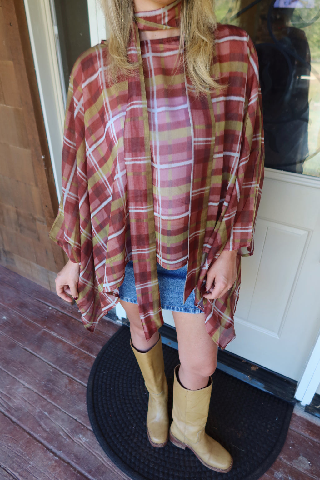 Heidi Plaid Poncho Top