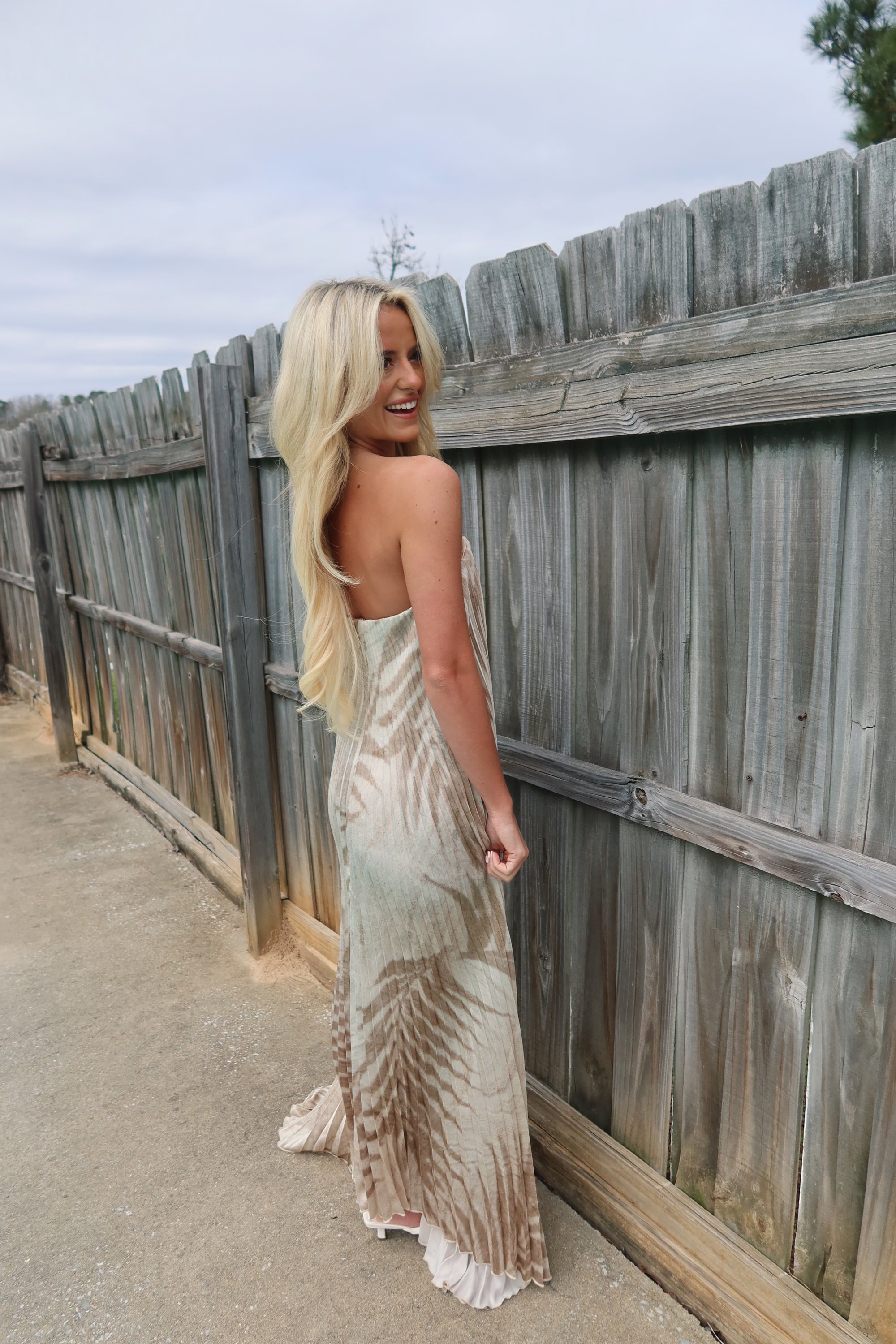 Sand Drift Pleated Maxi Column Dress