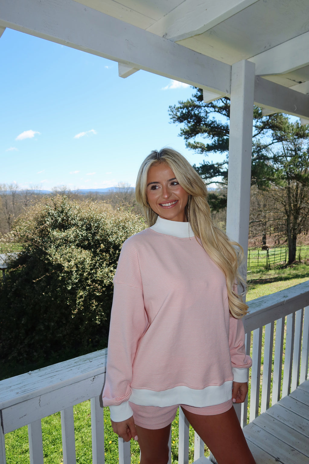 Peach and Cream Striped Mock Neck Set
