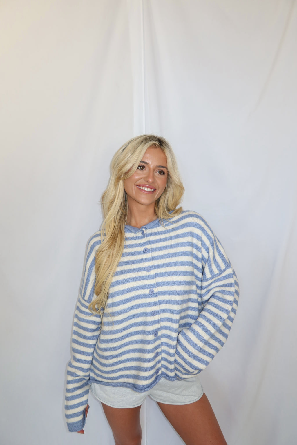 Stephanie Striped Cardigan (Blue)