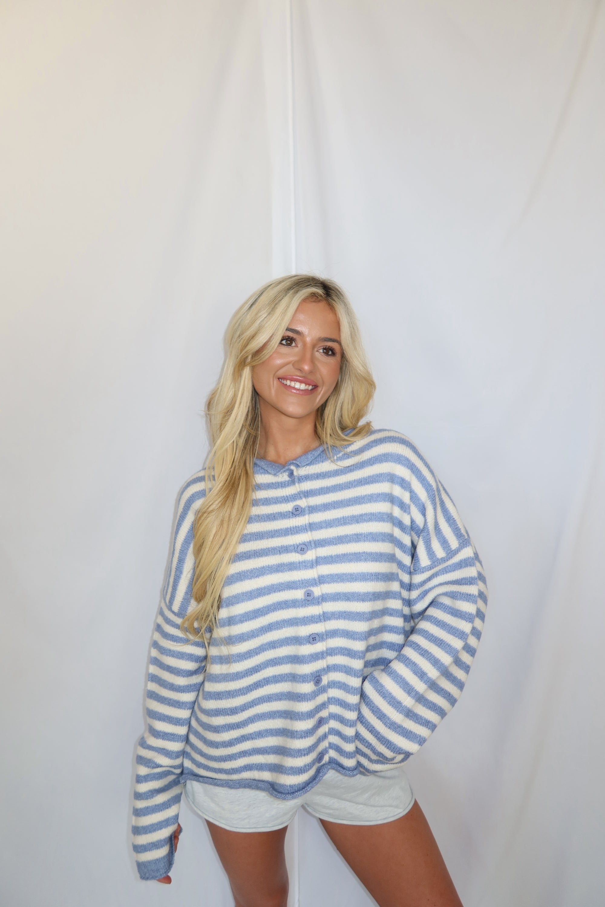 Stephanie Striped Cardigan (Blue)