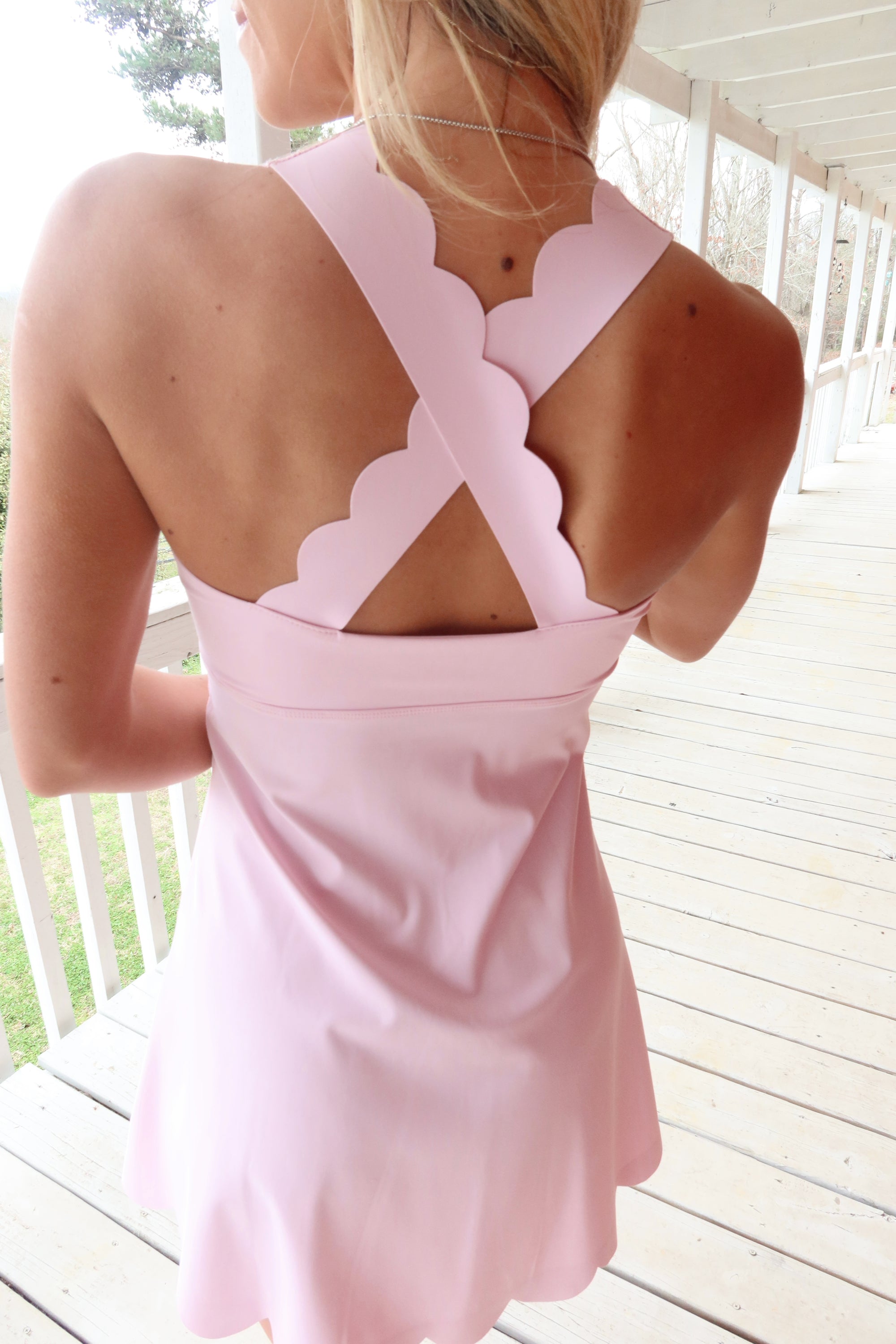 Willow Scalloped fit and flare mini dress (Pink)