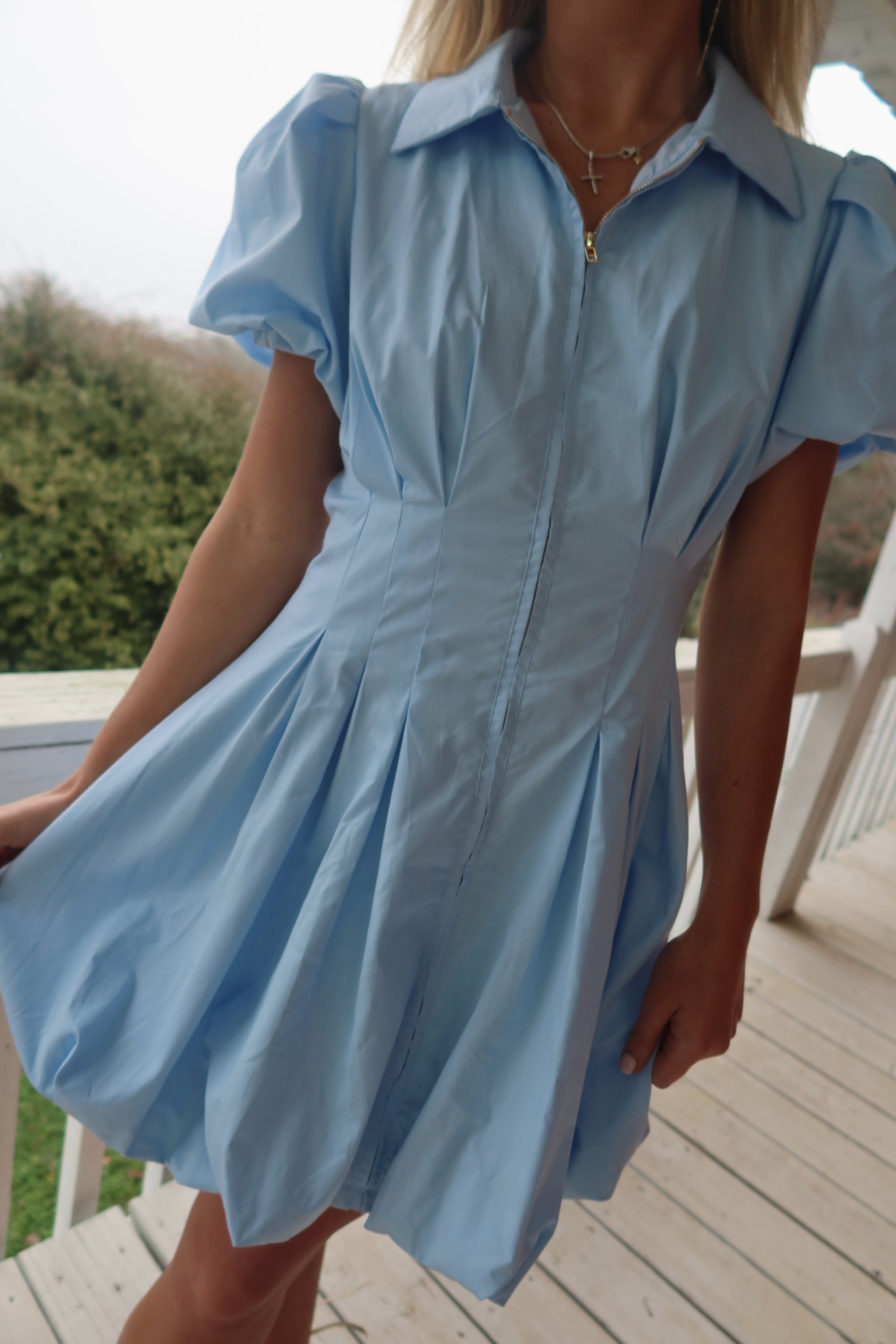 Jess Fit and Flare Bubble Dress (Baby Blue)