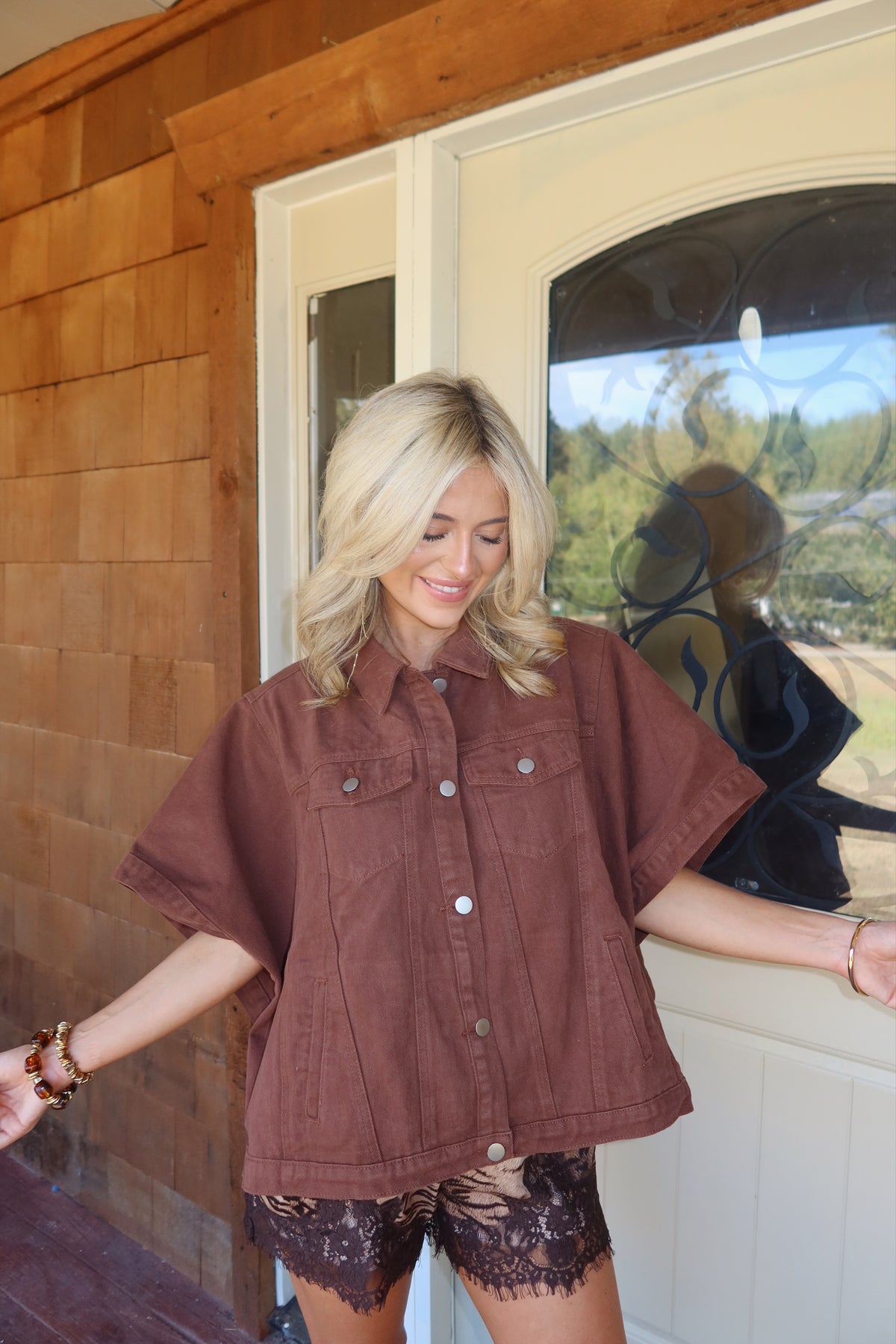 Denim Cape Top (BROWN)
