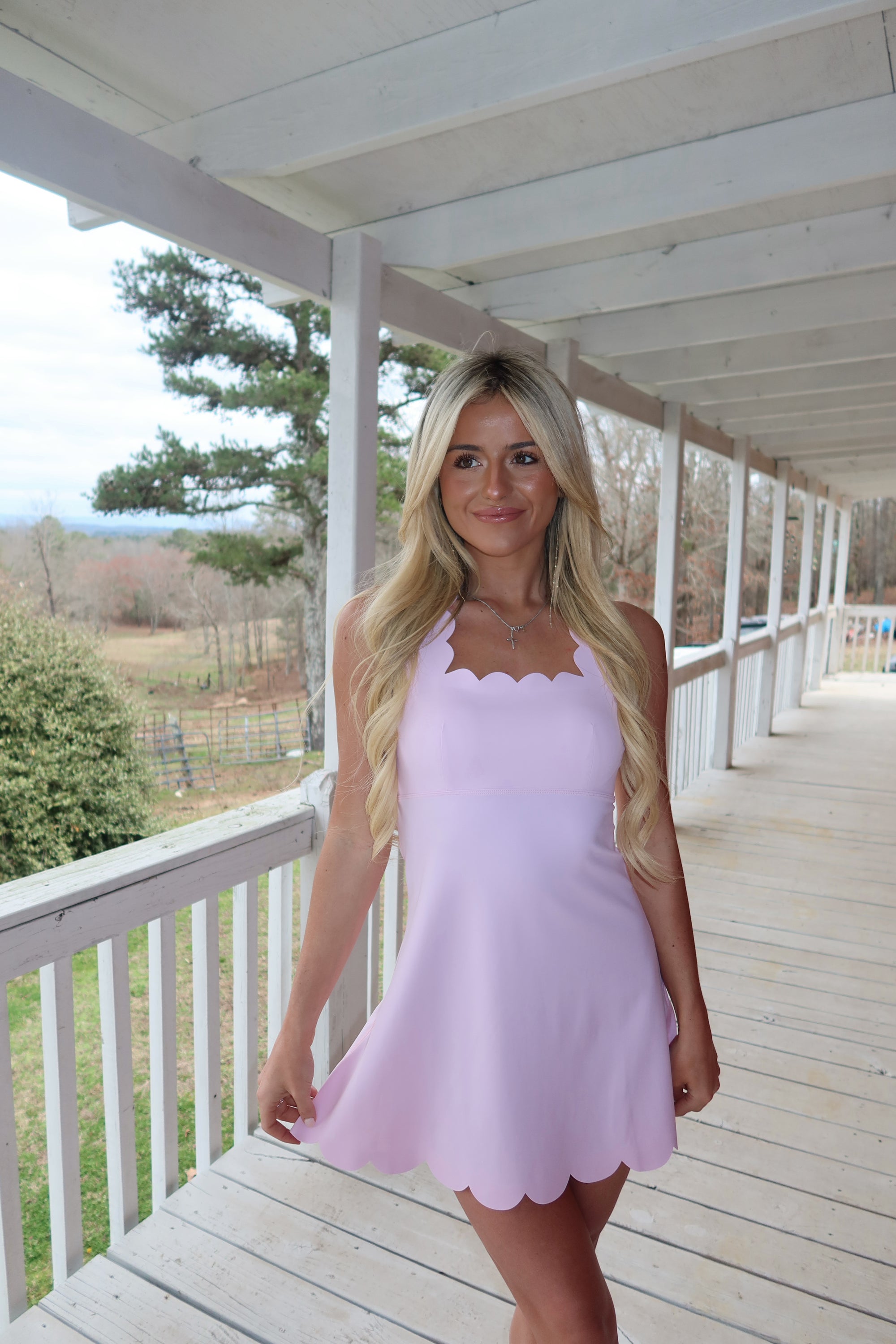 Willow Scalloped fit and flare mini dress (Pink)