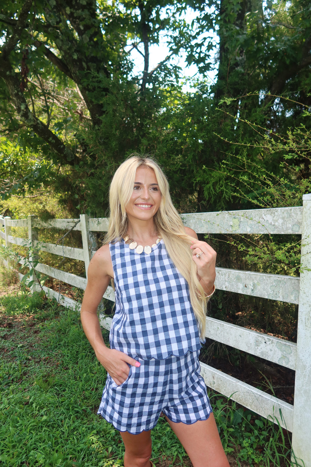 Autumn Patch Gingham Set (Navy)