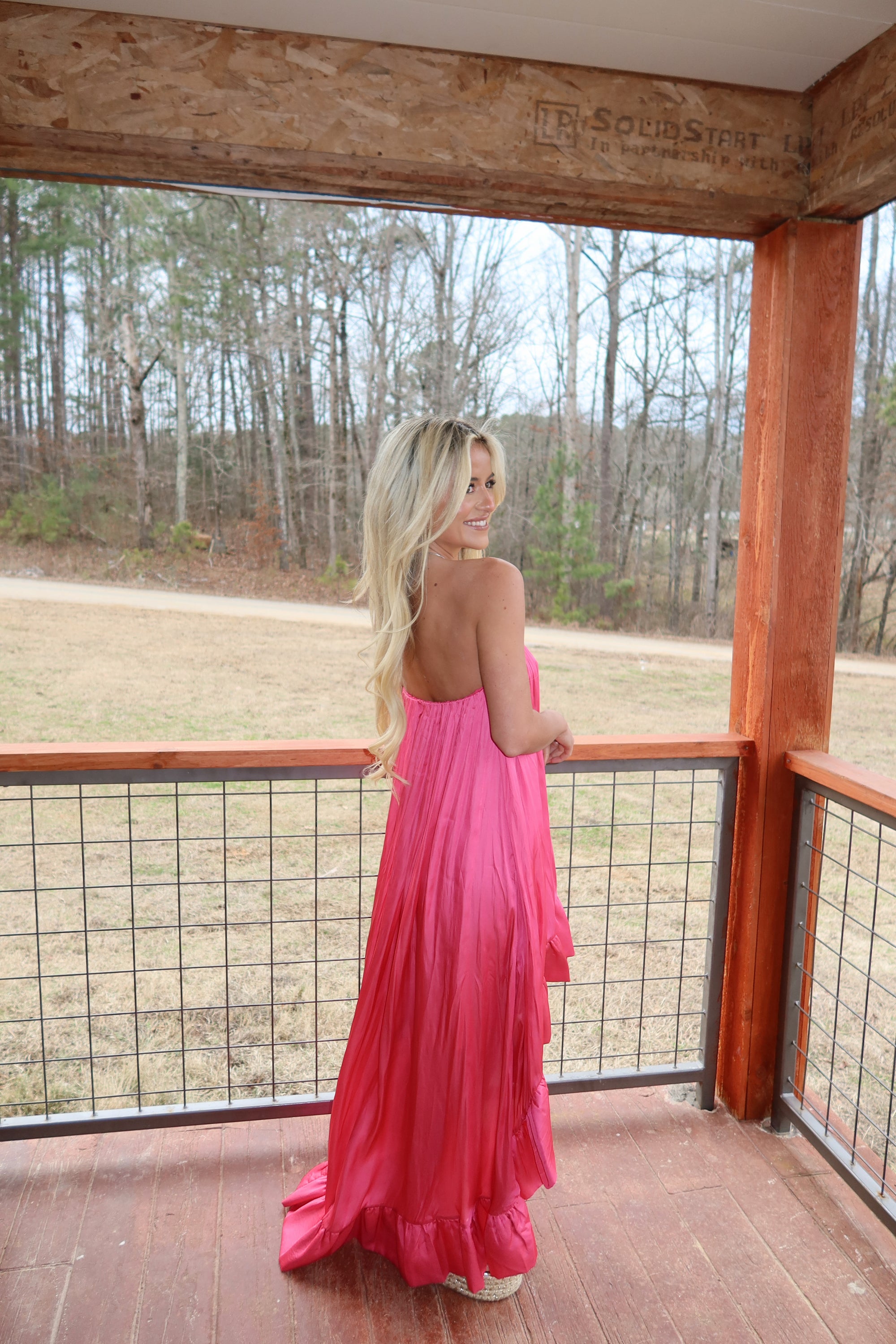 Paloma High Low Satin Dress (Fuchsia)