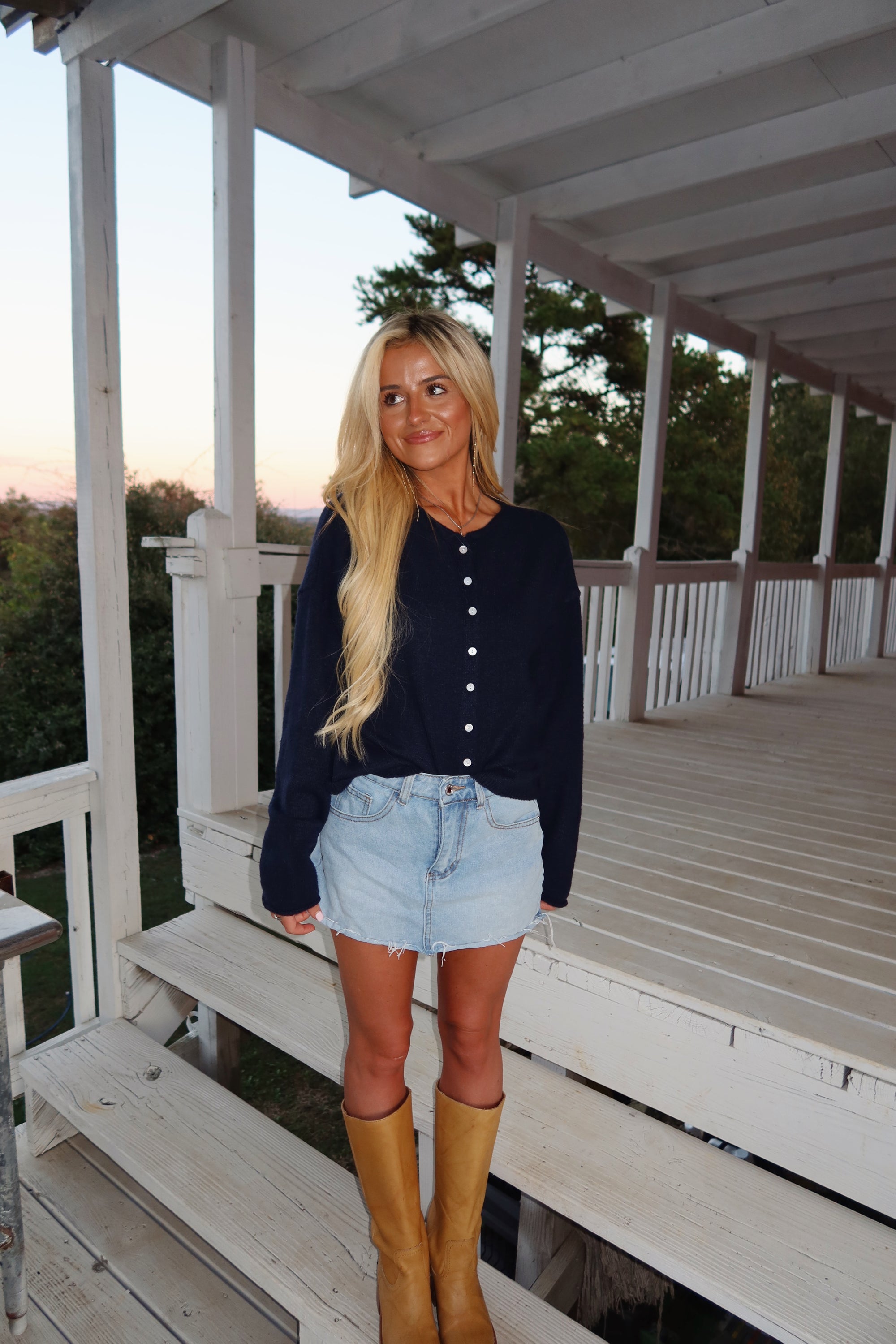 Essentials Button Down Cardigan- Navy