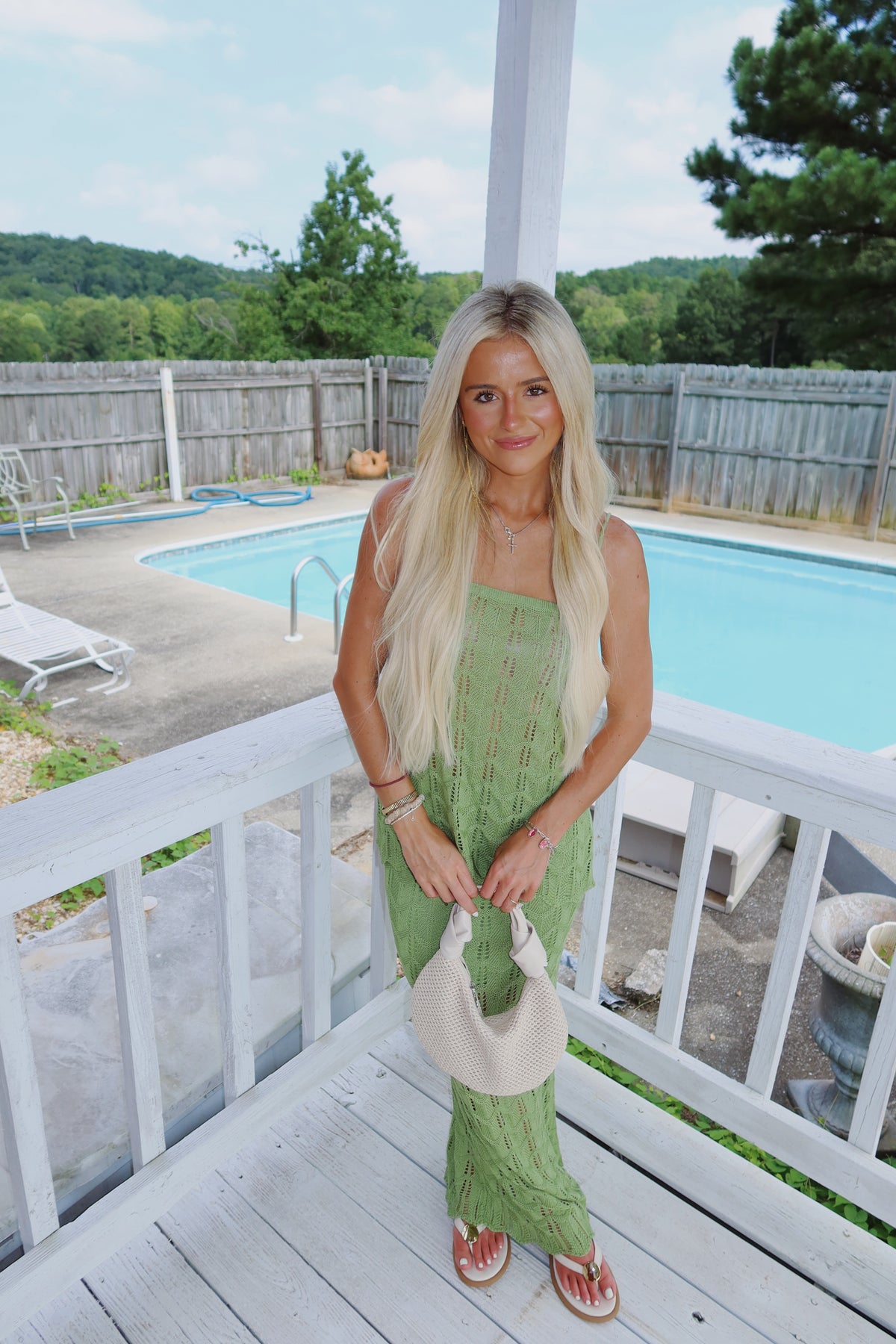 Scalloped Crochet Knit Skirt Set-Avocado