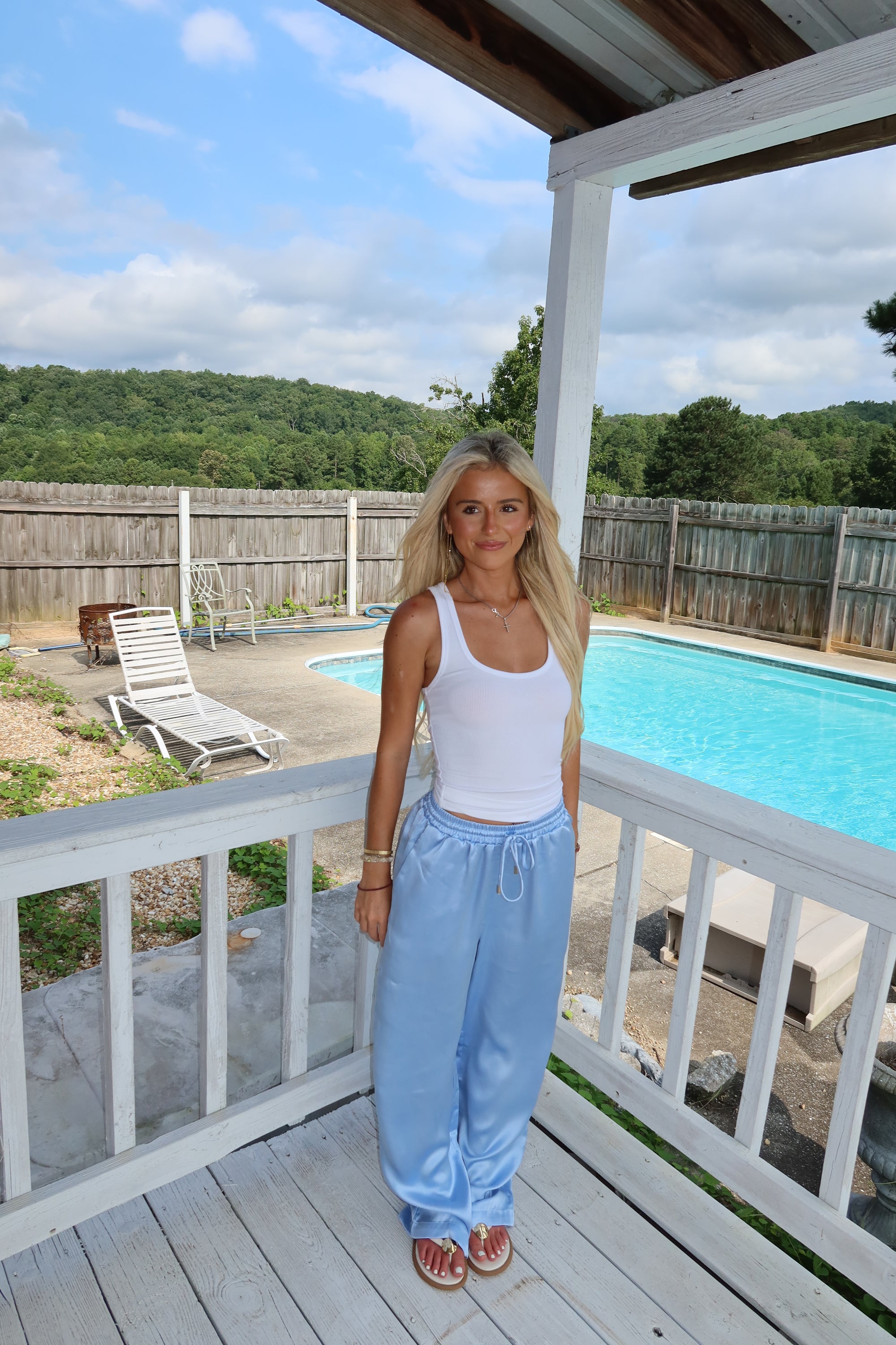 Satin Waist Tie Pants- blue